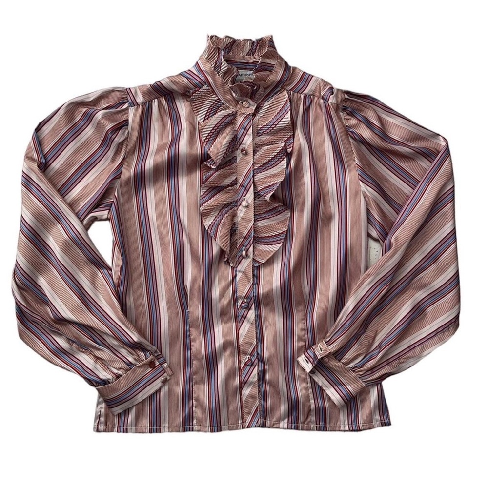 Vintage 1970s striped ruffle blouse